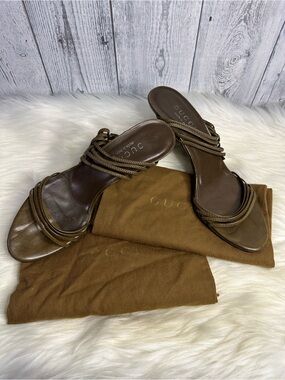 Gucci Brown Braided Strap Leather Slide Sandals